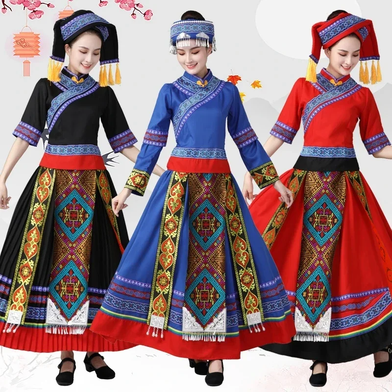 Minority clothing female Miao, Guangxi Zhuang Yao Tujia dance performance Yunnan Yi performance 4-piece set