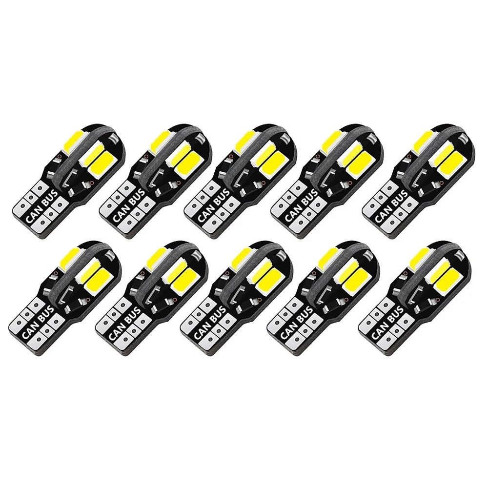 10Pcs T10 W5W 5630 8SMD CANBUS LED Bulbs DC12V 600LM High Bright Car Interior Light for License Plate Reading Door Lamp