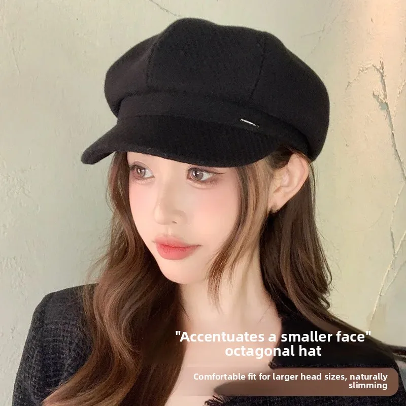 Fashionable Octagonal Beret Hat Women's Small Face Effect Duckbill Cap Casual Style Autumn Winter Season Versatile Accessory