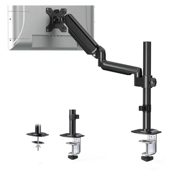 단일 모니터 암, 13-32 인치 스크린용 모니터 스탠드, 조정 가능한 모니터 마운트, 가스 용수철, C-클램프 및 그로밋 포함, 풀 모션 