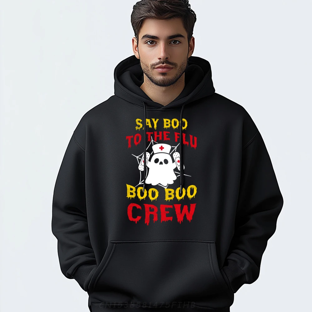 

Say Boo To The Flu Boo Boo Crew Ghost Nurse Funny Halloween Cute Oversized Hoodie Hoodie Man Tops Hoodie Normal