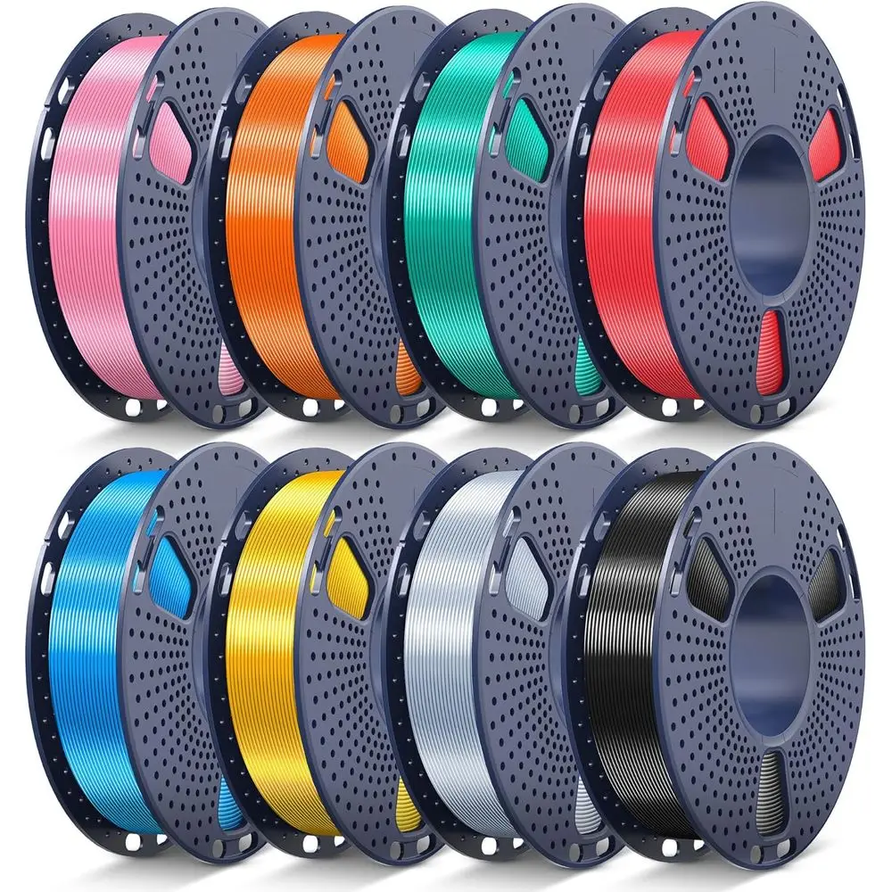 

1.75mm Multicolor 3D Printer Filament Bundle, 8 Packs, 2KG Total, Light Gold, Silver, Black, Blue, Red, Green, Orange, Pink