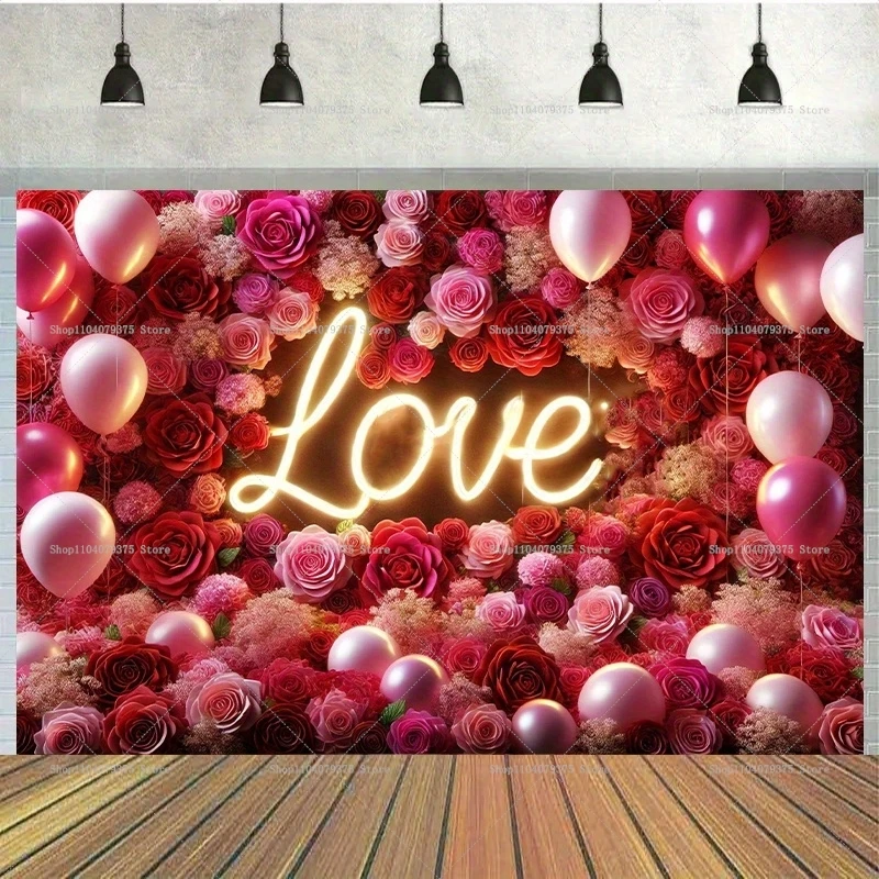 Red Rose Heart Shaped Photography Background Romantic Valentine\'s Day Wedding Bride Festival Flower Wall Decoration Photo Booth