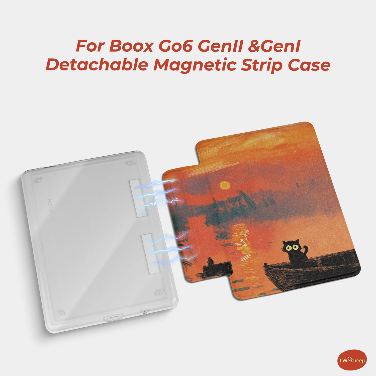 Twosheep Monet Cat Case Suit For Boxx Go6 Gen2 Gen II Boox Go6 Gen1 Poke7 Poke6 Poke5 Detachable Magnetic Smart Slim Folio Cover
