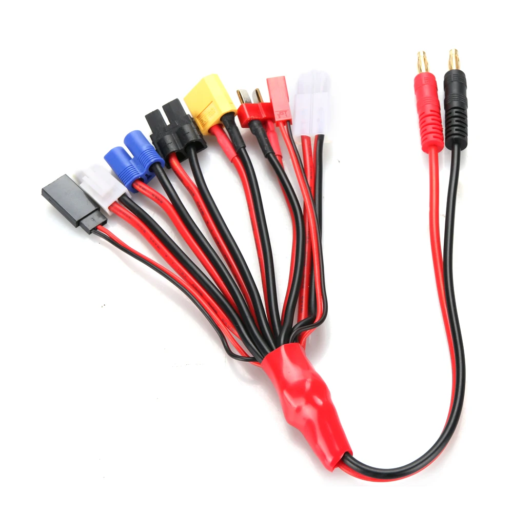 HTRC 8 in 1 RC Lipo Battery Charger Adapter Connector Splitter Cable 4.0mm Banana Plug to JST T Plug XT60 EC3 Futabas Tamiyas