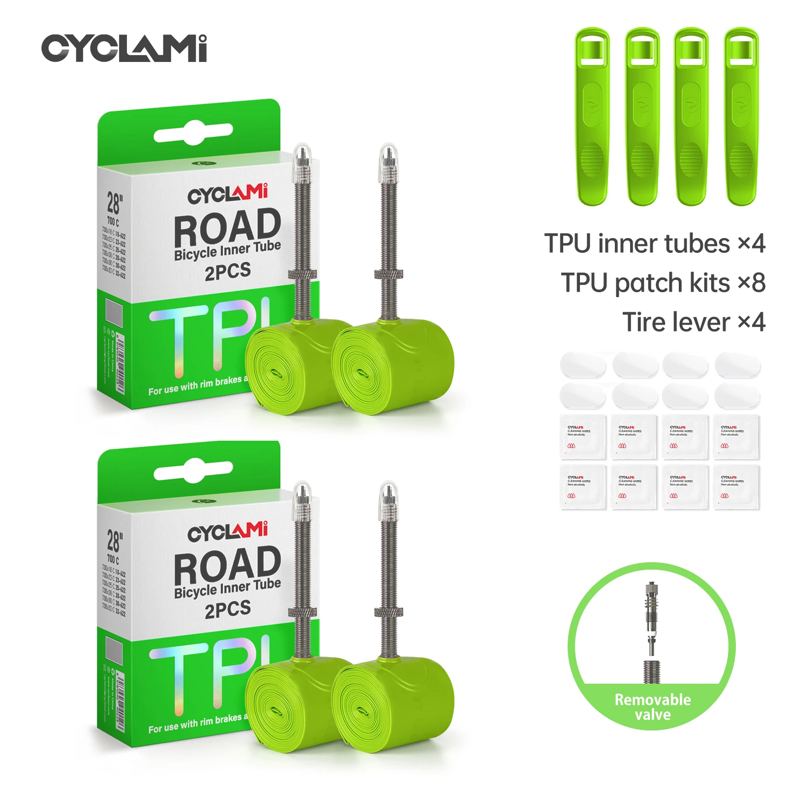 CYCLAMI Fiets Binnenband Ultralight TPU Slang Metalen Presta Ventiel Verwijderbare Fietsaccessoires Voor Road 700C 700 18 23 25 28 30 32 C