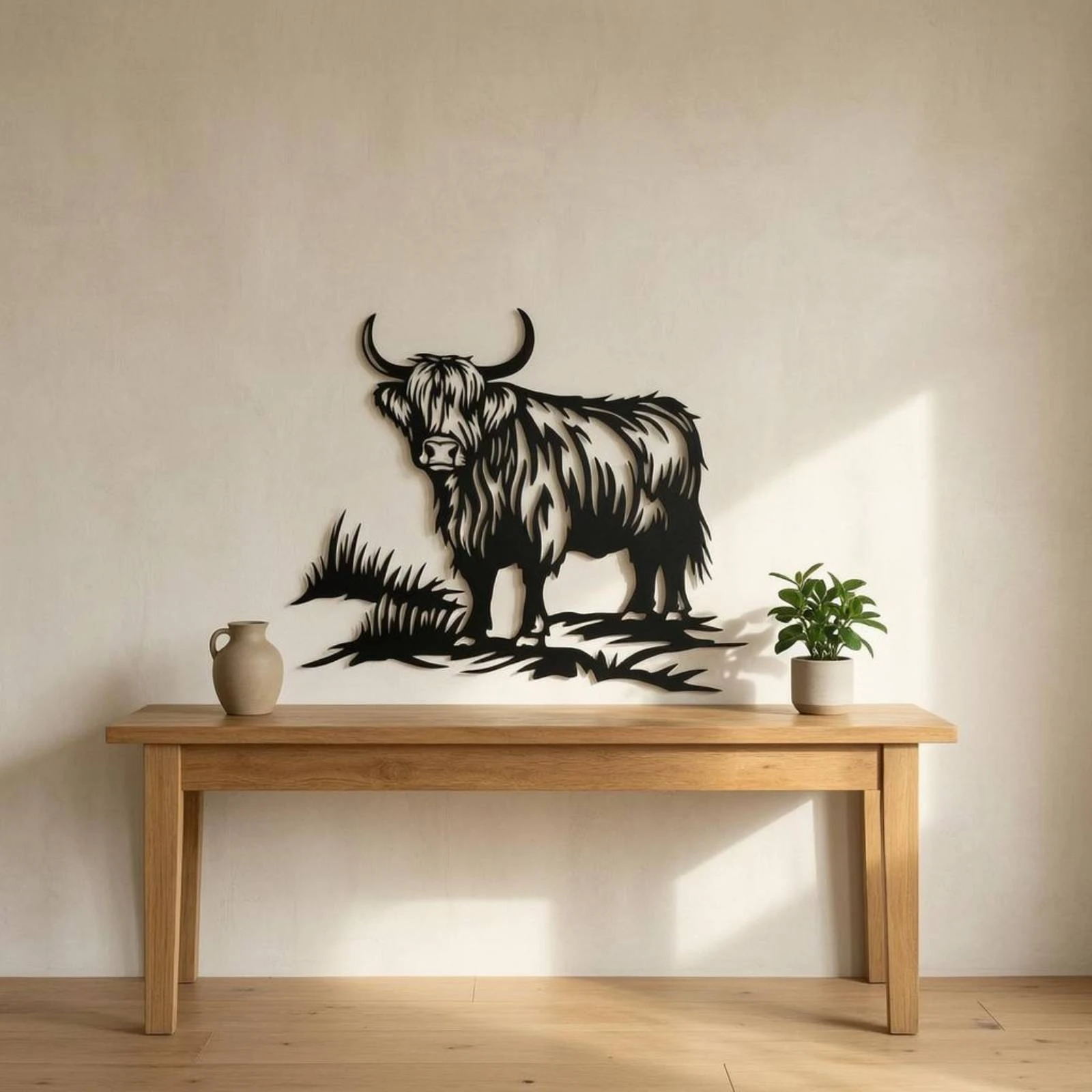 Highland Cow Outline Metal Art Cutout Shaggy Cow Wall Decoration Farmhouse Lightweight