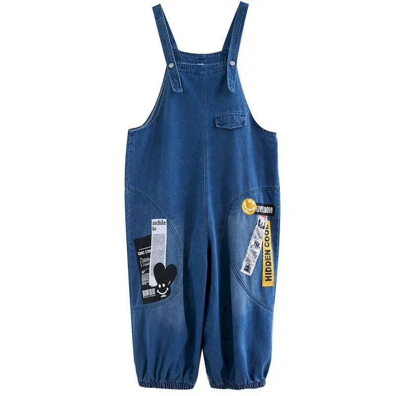 DENIM Jumpsuits ผู้หญิง Patchwork Streetwear Harem กางเกง VINTAGE One Piece ชุดเสื้อผ้าผู้หญิง High Street หลวมสบายๆ Romper