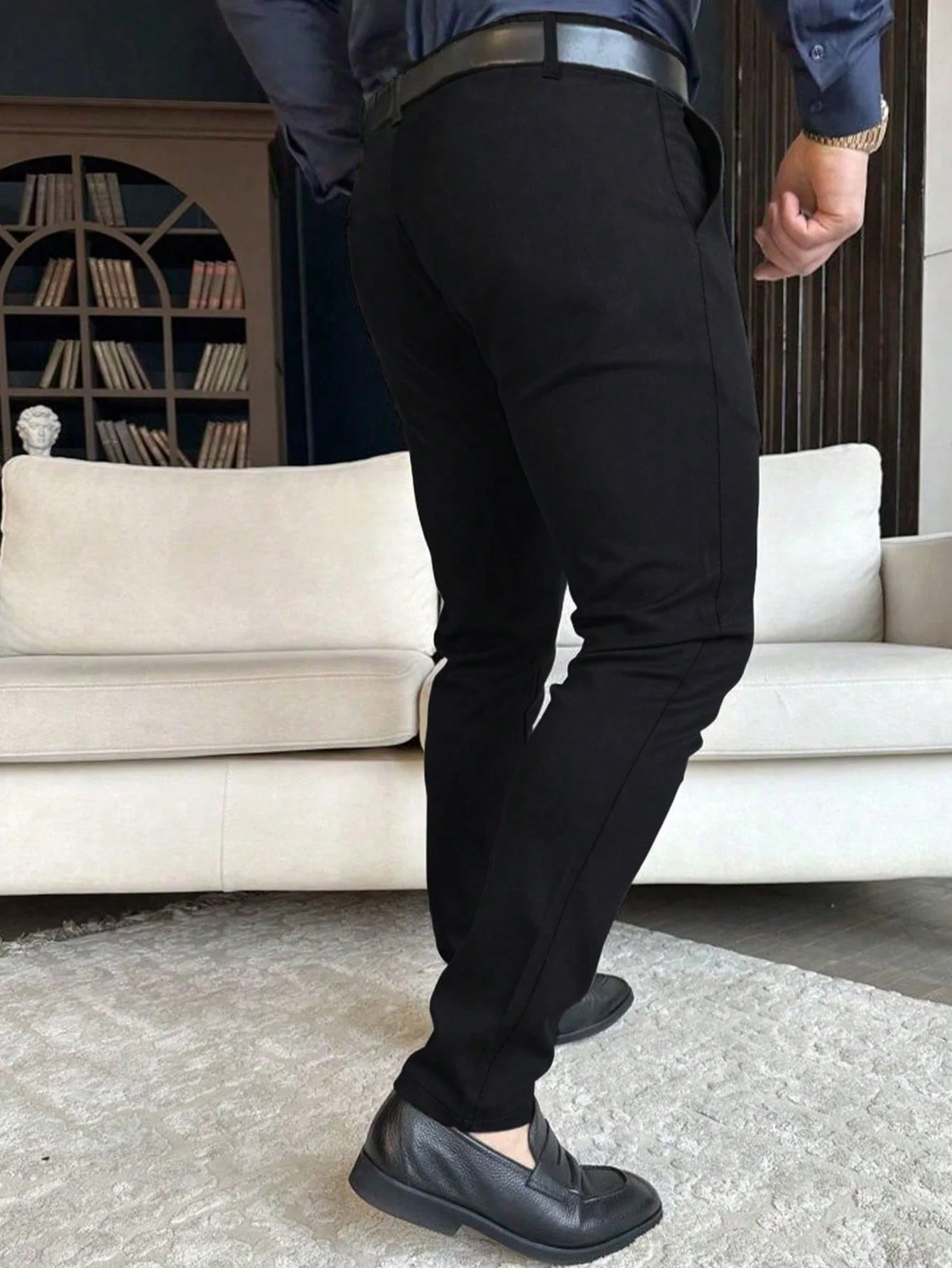 Men Slim Fit Ankle Length Dress Pants 100% Polyester Straight Cropped Business Suit Trousers S-XXL