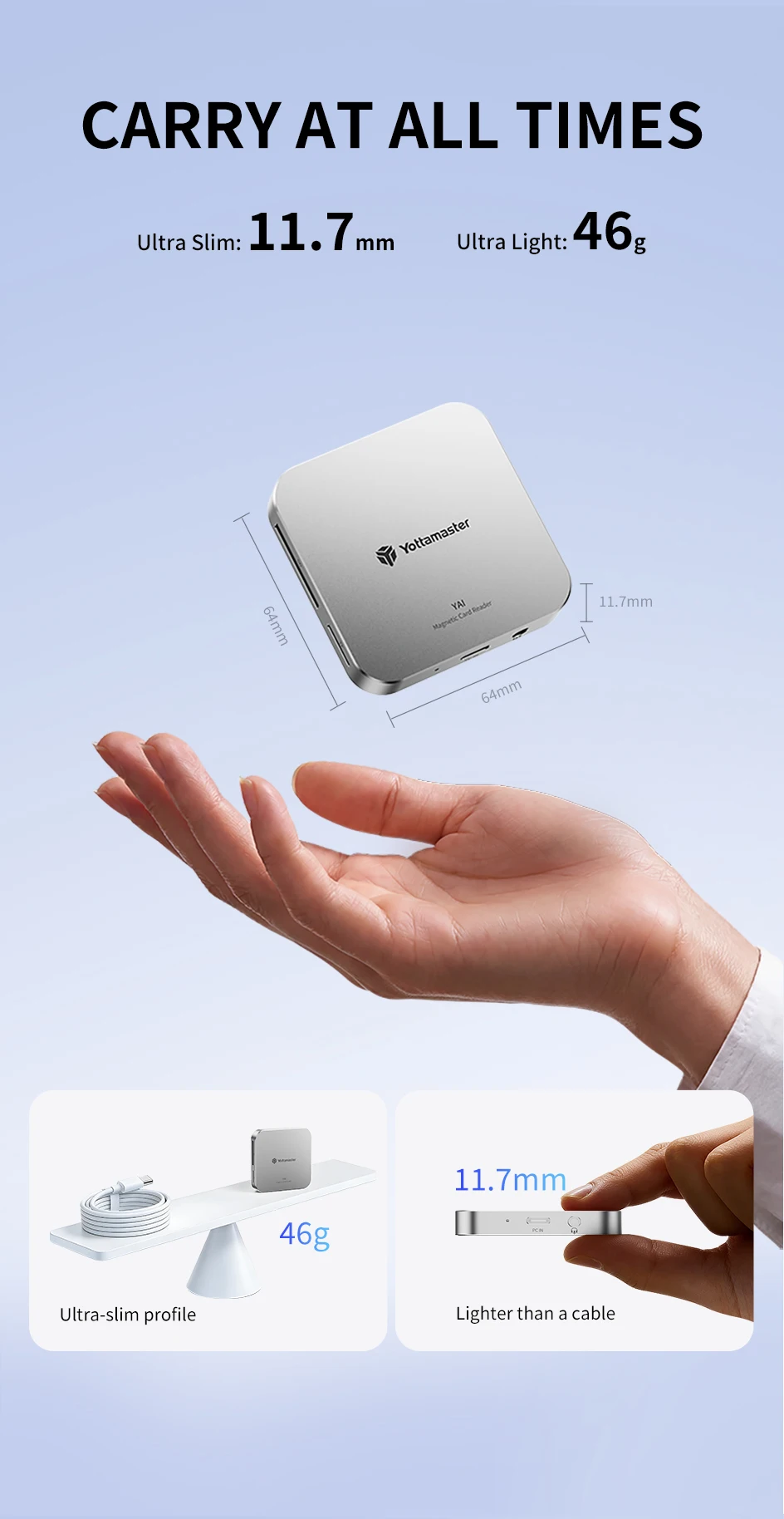 Yottamaster 3,5mm Audio Dual-Slot SD/TF Adapter Metallgehäuse Magnetischer Kartenleser PD100W Multi-Port USB Typ-C Hub 5Gbps Erweiterung – Detail 13