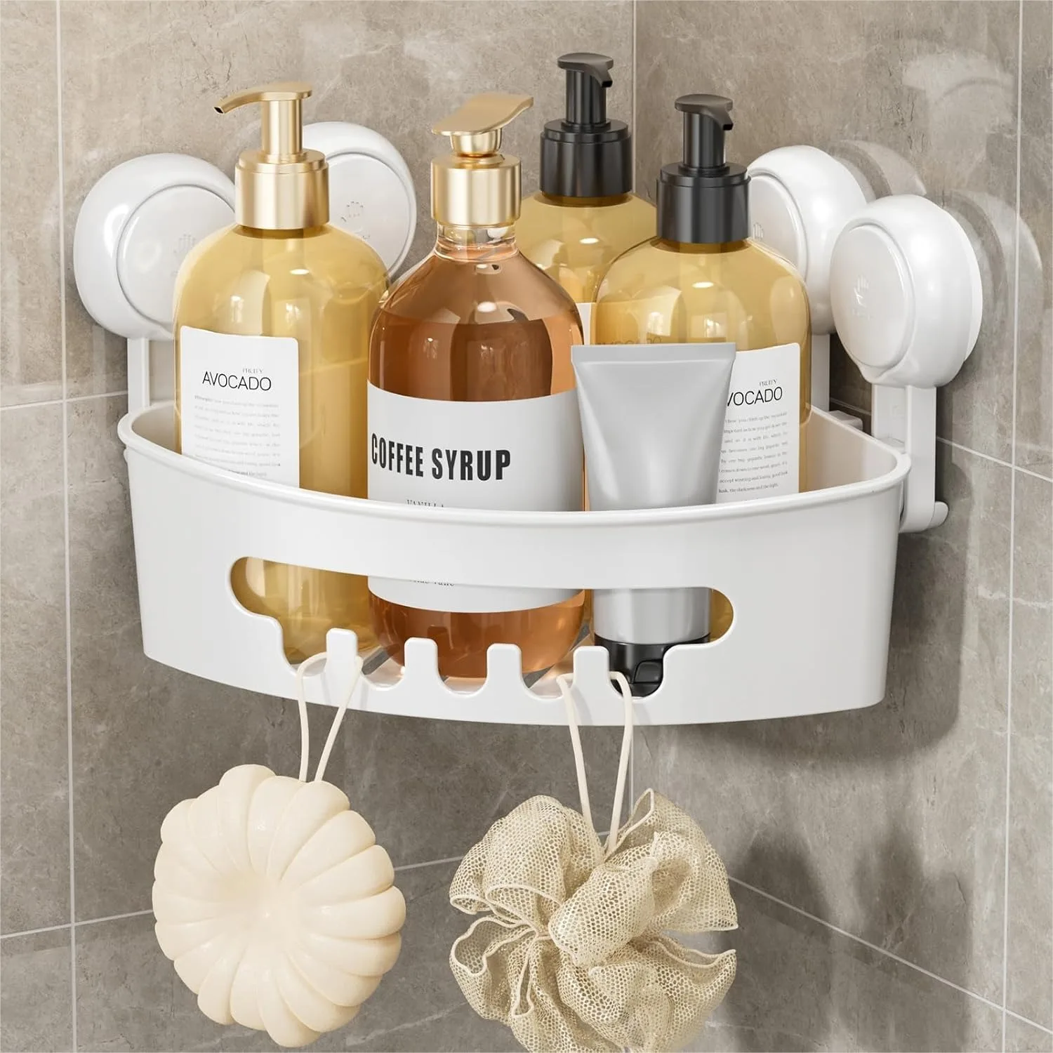 

Corner Shower Caddy Suction Cup Basket for Bathroom Storage, No-Drilling Removable Organizer with Drainage Bottom and Adjustable