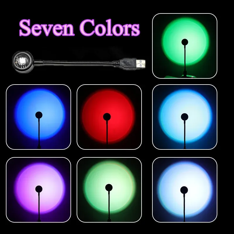 1x USB Sunset Lamp LED Rainbow Neon Night Light Projector Photography Wall Atmosphere Lighting for Bedroom Home Room Decor Gift