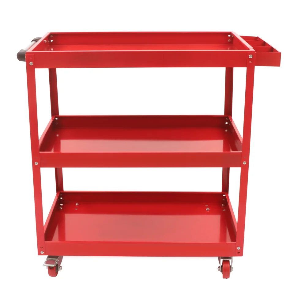 3 Tiers Industrial Rolling Cart Workshop Tools Parts Organizer Storage Cart RED