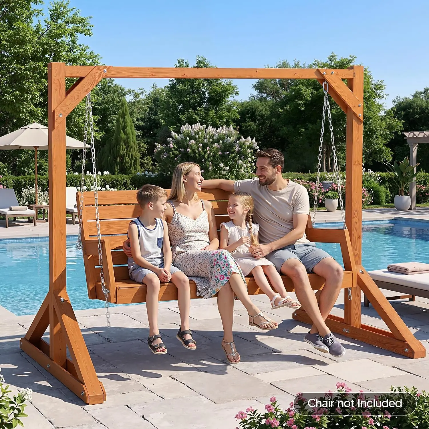 Stable Frame Porch Swing Bench Stand for Outdoor, Backyard, Brown