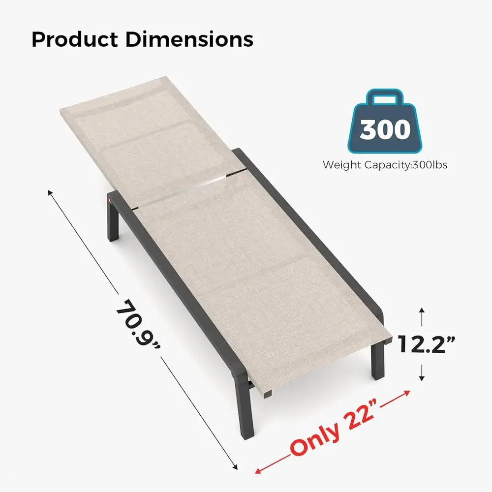 طقم صالة تشيس ألومنيوم خارجي مكون من قطعتين مع مساند ظهر قابلة للتعديل، قابل للطي لجانب حمام السباحة أو حمامات الشمس، بيج #3