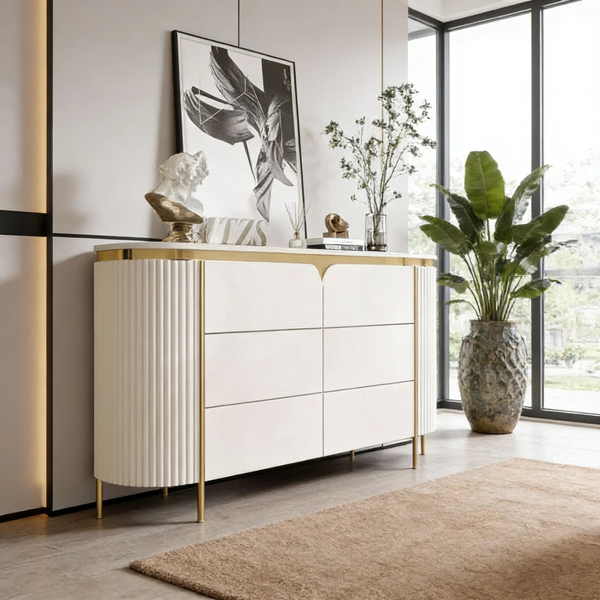 Y*-Spacious Storage Sideboard with Six Drawers for Home Living Room
