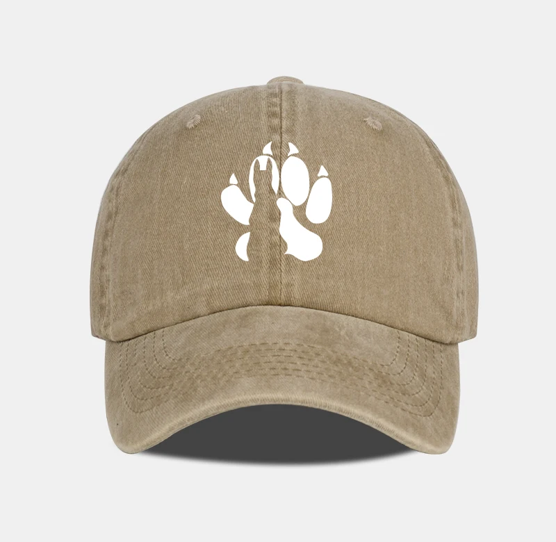 Wolf Paw Print Washed Baseball Cap, verstellbarer Unisex-Vintage-Sonnenhut für den Außenbereich – Detail 7