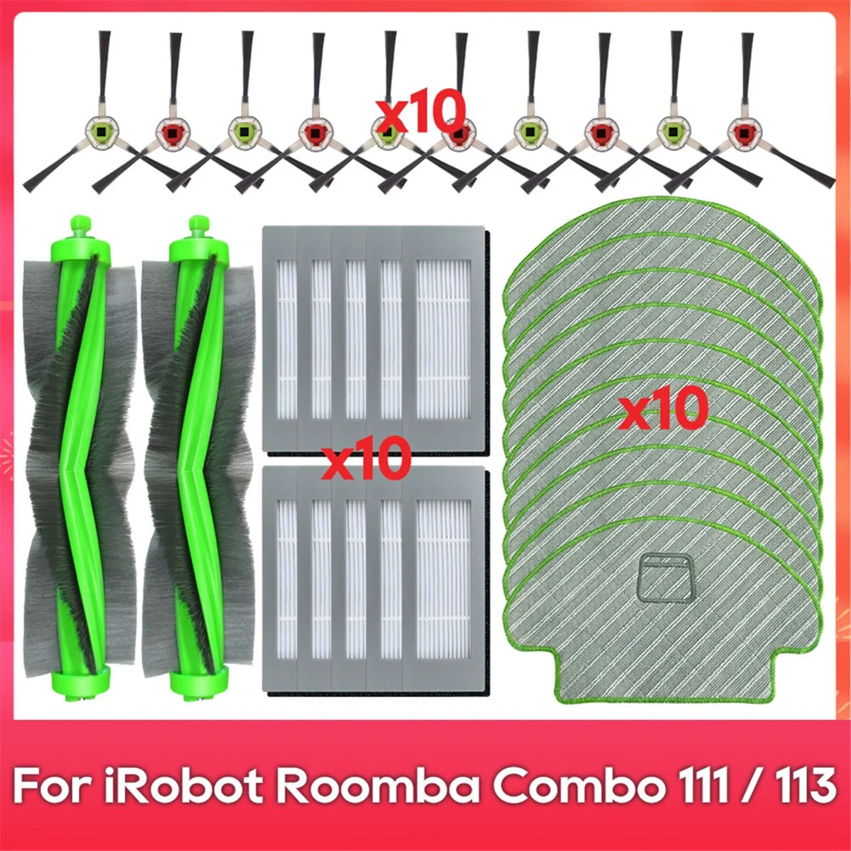 ABKR لـ IRobot Romba Combo 111 / 113 / R 113840 جهاز آلي لتنظيف الأتربة فرشاة جانبية رئيسية مرشحات Hepa ممسحة أجزاء القماش الملحقات