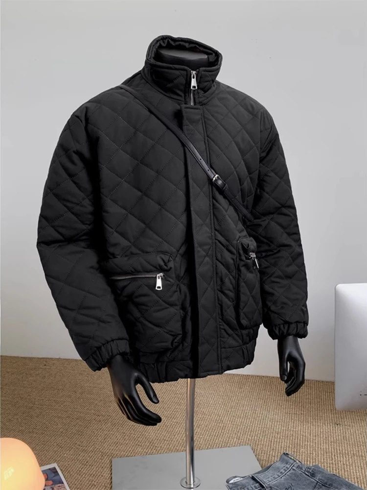 

Мужская зимняя куртка-пилот из хлопка с ромбовидным узором, воротником-стойкой, теплая, приталенная, с декоративной молнией, длинная...