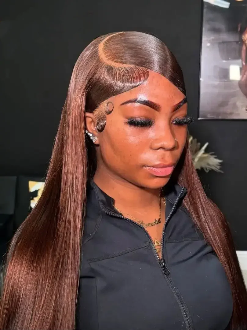 HD Chocoladebruine 13x4 Rechte Lace Front Pruik Braziliaans 13x6 Volledige Lace Frontal Pruiken voor Vrouwen Remy Haarwerk Voorgeplukt - afbeelding 2