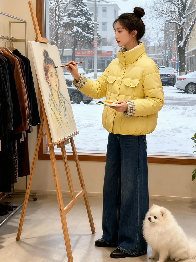 

Женская утепленная куртка-пуховик с подкладкой, цветной блок, корейский стиль, хлопковое пальто, теплая модная зимняя верхняя одежда