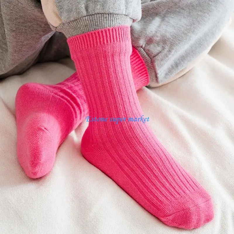 090B 3 Pairs Kids Knee-High Socks Winter Warm Socks Gender Neutral Child Sports Socks