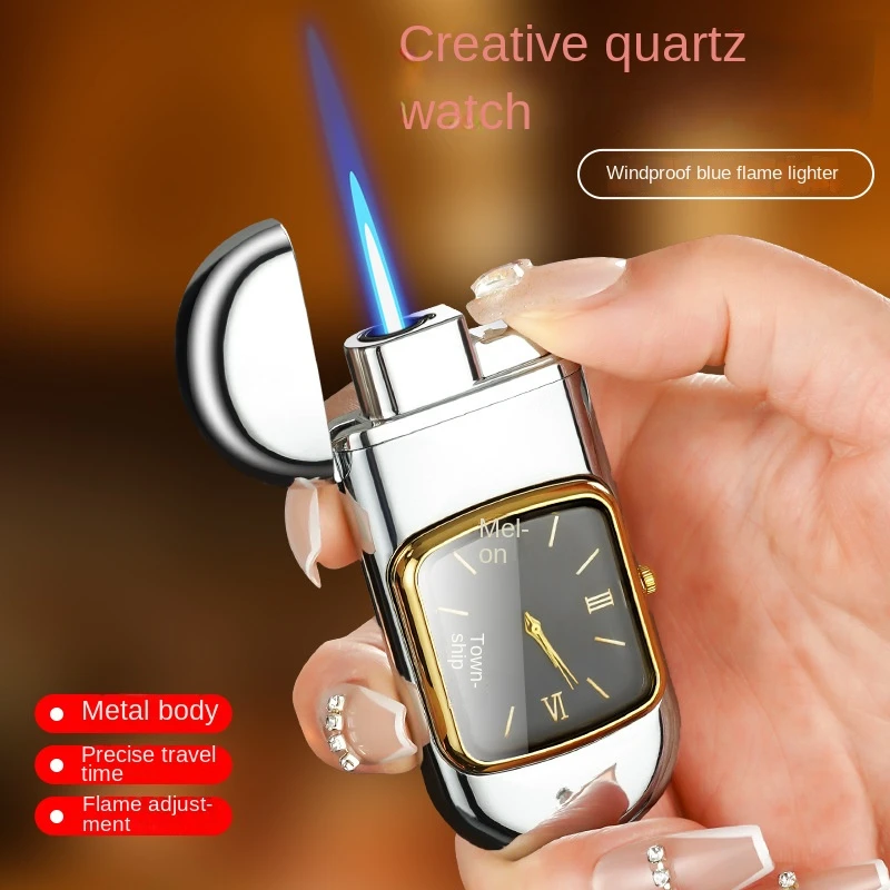 Portable Watch Metal Windproof Cigar Cigarette Gas Lighter Jet Torch Unusual Lighters Smoking Accessory Butane Gadgets for Men