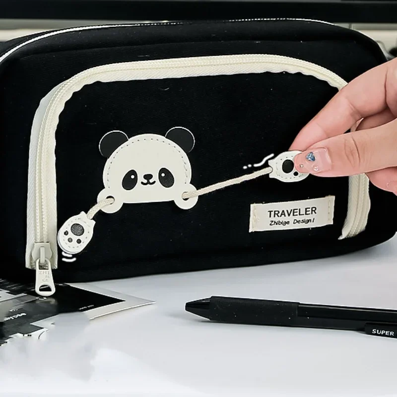 Imagem -04 - Cute Panda Estojos para Crianças Simplicidade Sólida Cor Série Lápis Bolsa para Estudante Alta Capacidade Papelaria Bolsa de Armazenamento pc