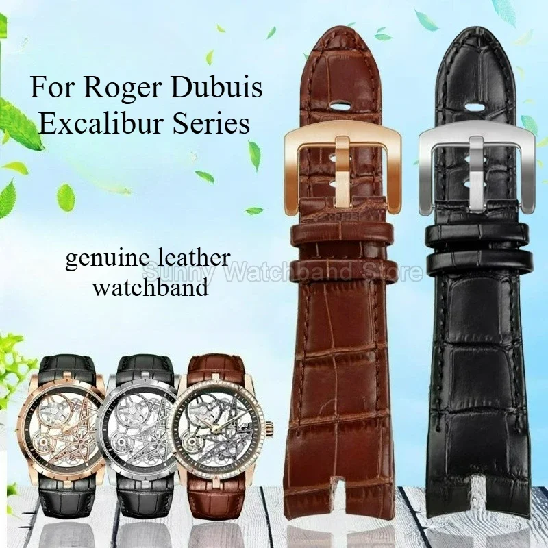 26 مللي متر حزام ساعة جلد منقوش من الخيزران لـ Roger Dubuis EXCALIBUR بني/أسود واجهة مقعرة مشبك إبرة أصلي ممتاز