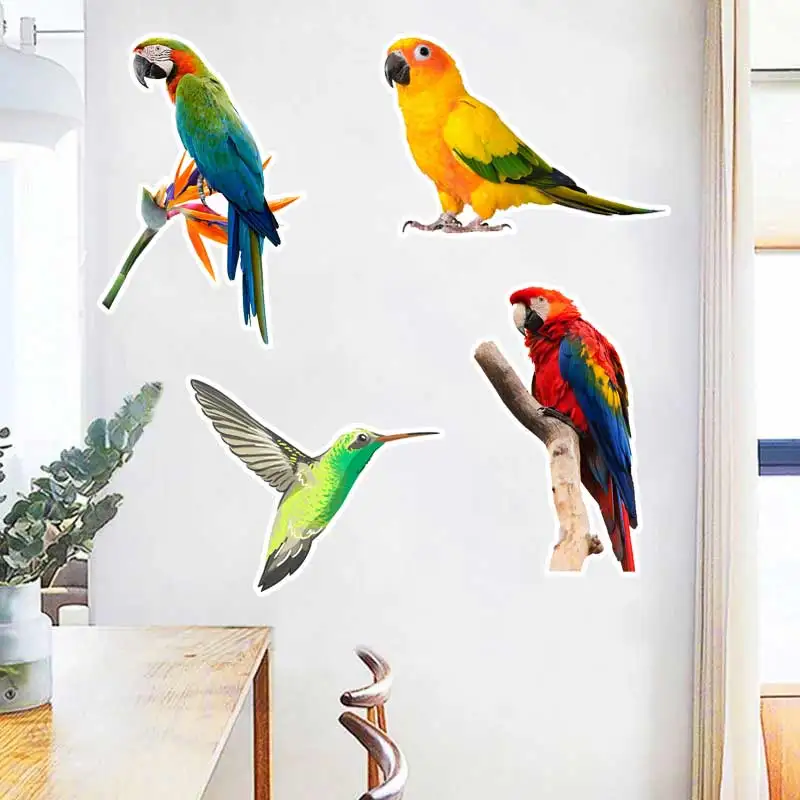 Beautiful Parrot And Humming Bird Wall Sticker Toilet Lid Stickers, Bedroom Entrance Living Room Porch Home Decora Decals S947
