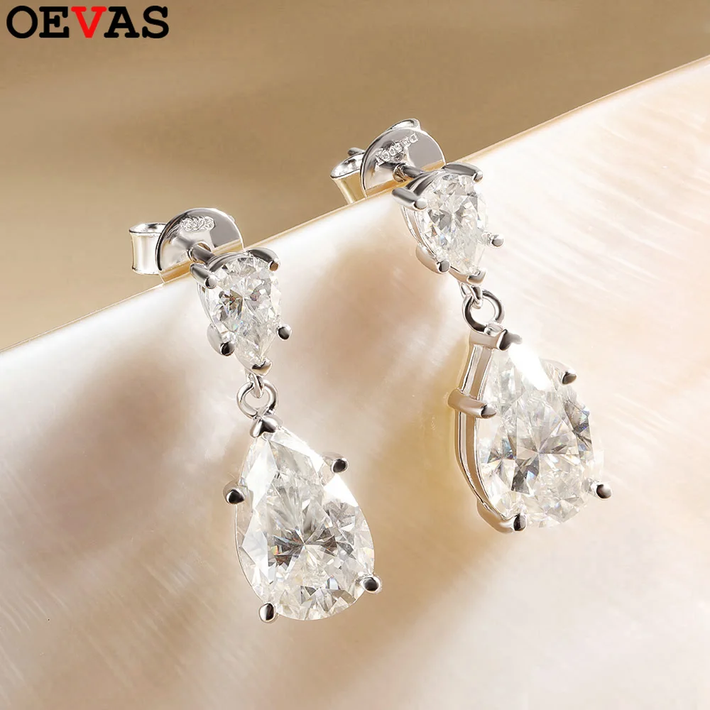 OEVAS 7 Carat Water-drop Pear Cut D Color Moissanite Diamond Engagement Drop Earrings For Women 925 Sterling Silver Fine Jewelry