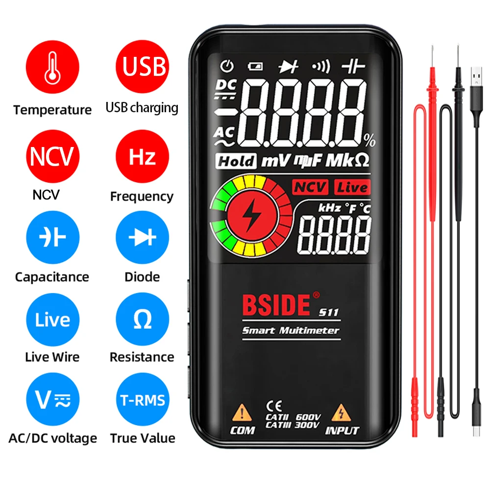 

S11 Digital Multimeter Smart Voltage Capacitance Diode Meter NCV Ohm Automatic True RMS Multimetro Digital Profesional Usb Test