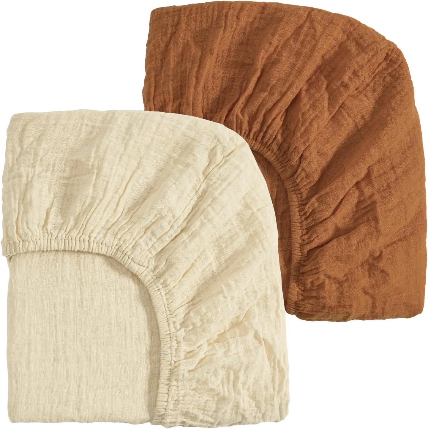 

Комплект из 2 муслиновых хлопковых простыней для мини-кроваток для мальчиков и девочек, мягкие дышащие простыни для матрасов Pack N Play, бежевого и коричневого цветов