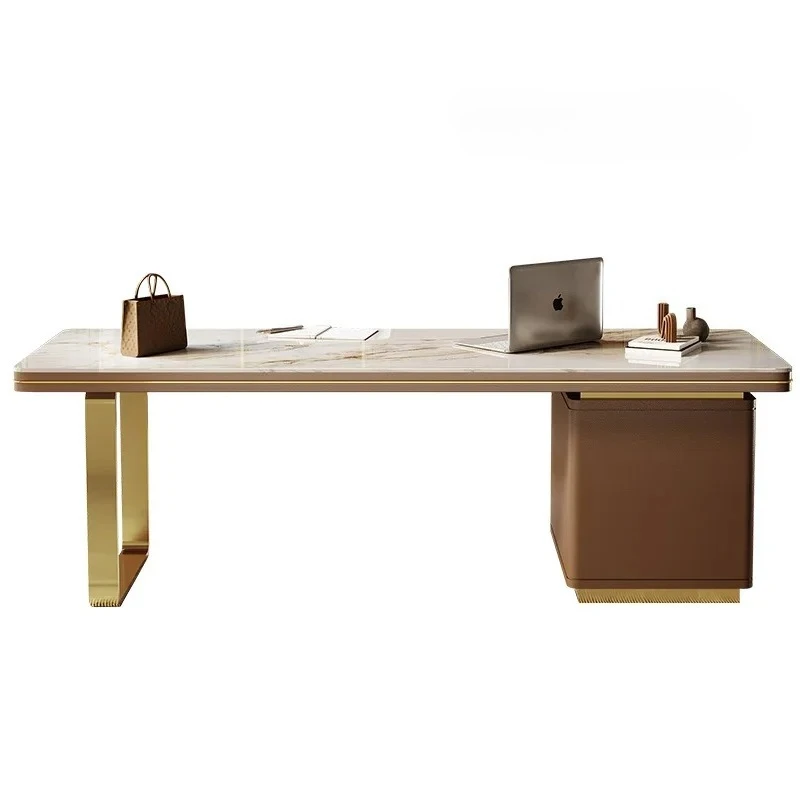 

Итальянский светлый роскошный домашний стол, комбинация офисного стола и стула из каменной плиты, простой современный консультационный письменный стол высокого класса