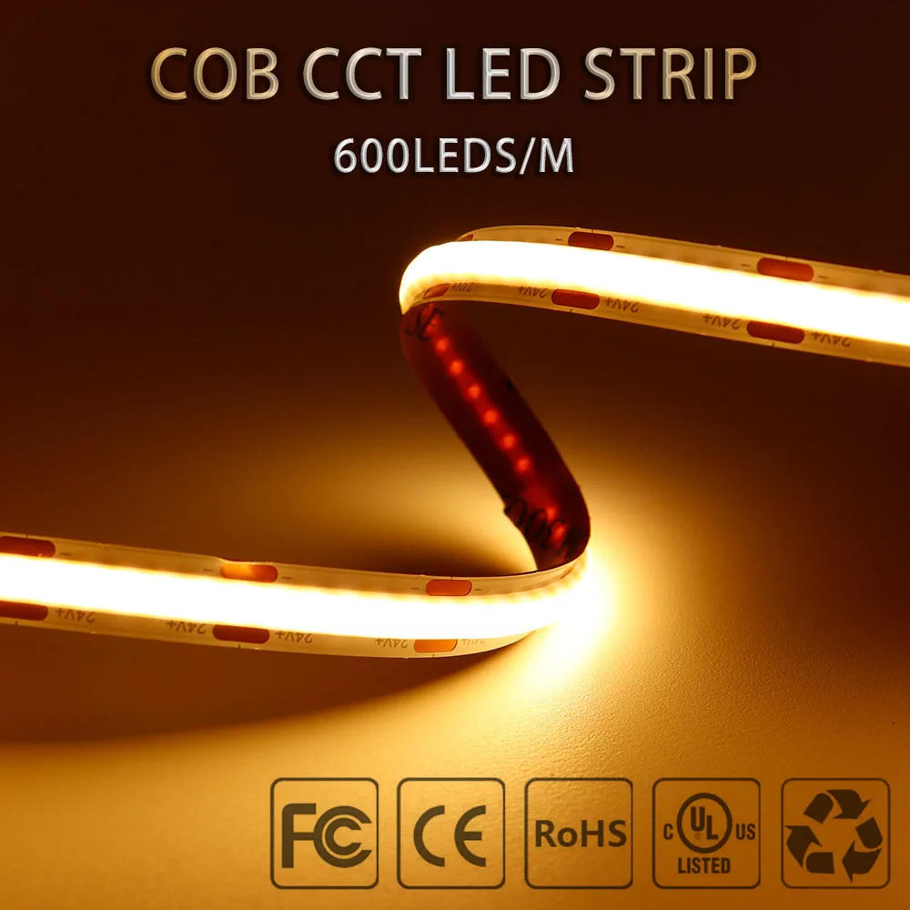 TUYA 24V Zasilacz LED APP Control FCOB 600Leds/m CCT 2700K do 6500K Elastyczna taśma LED o wysokiej gęstości 90RA 8mm Ściemnialna