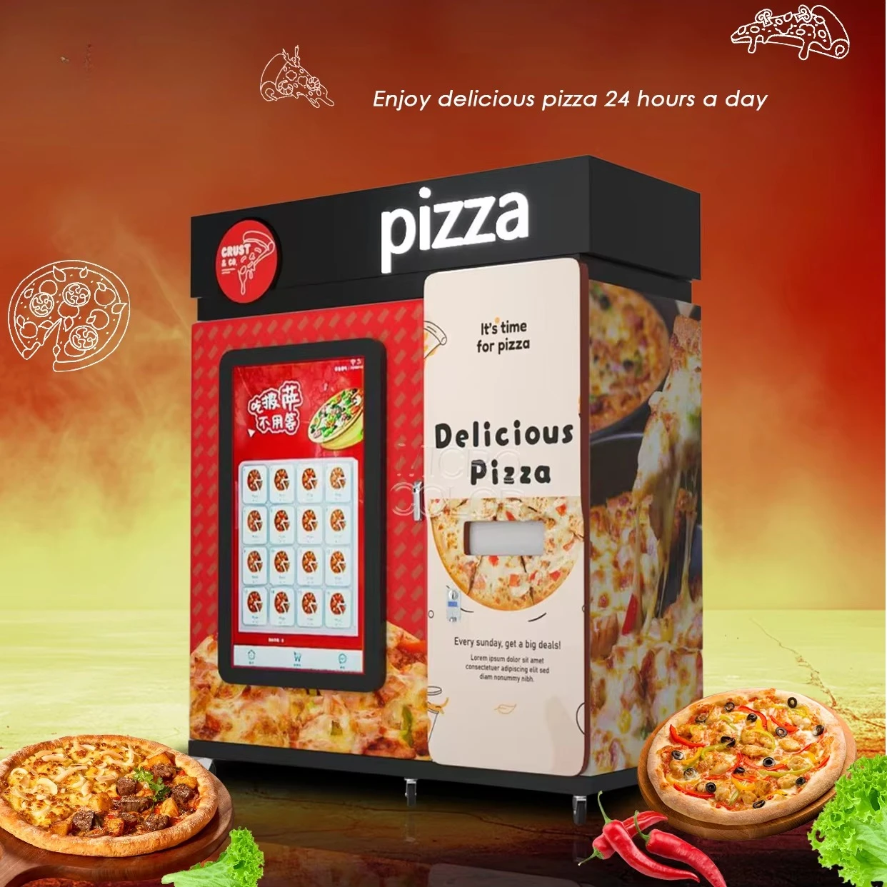 Hot Food Vending Machine Supplier Commercial Smart Fully Automatic Fast Pizza Vending Machine With 55inch Touch Screen