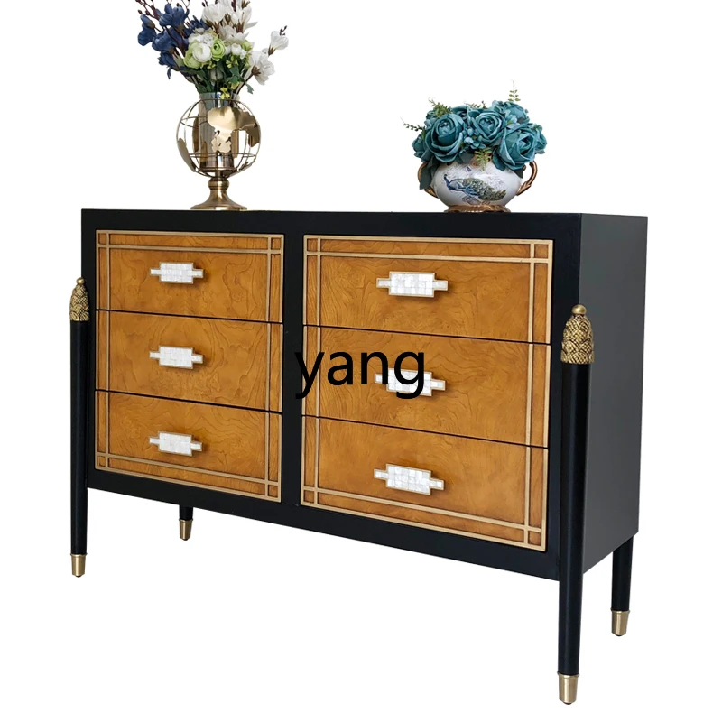 LH light luxury all-solid wood six-bucket foyer entrance cabinet, living room storage decorative dining side cabinet