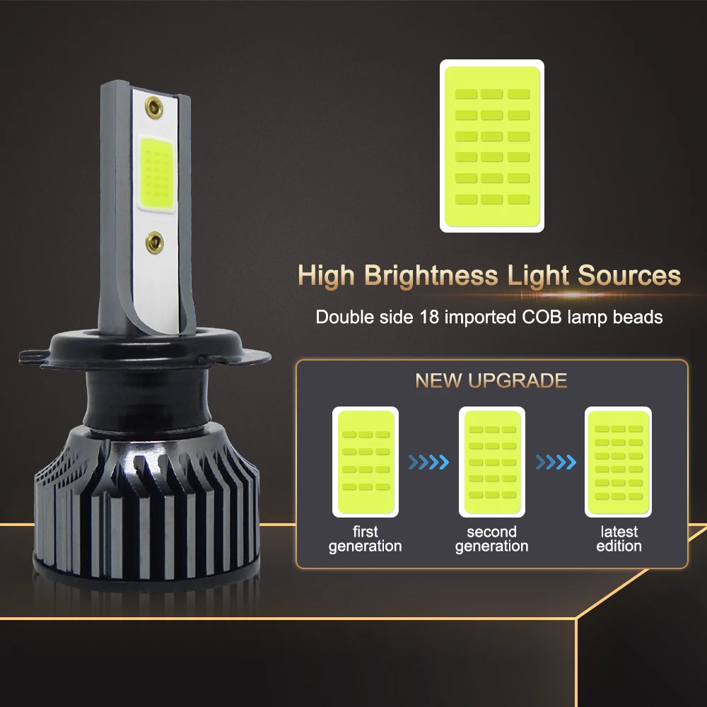 LED 자동차 헤드라이트 전구, 안개등 전조등 램프, H4 H11 H7 H1 H3 H8 H9 880 881, 6000K 3000K 아이스 블루 그린, 12V 24V, 2 개