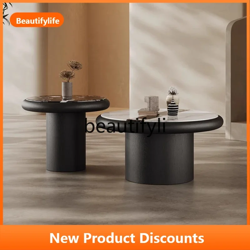 Minimalist Style Italian Microcrystalline Stone Texture Round Coffee Table New Model Large and Small Coffee Table Set A139