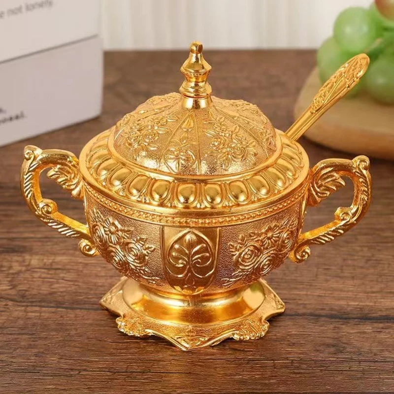 

Golden Seasoning Jar,European Style Alloy With lid Spice Container Salt Butter Organizer,Coffee Beans Storage Jar,Kitchen Tools