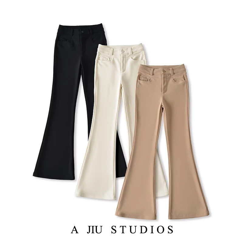 

Брюки женские с высокой талией, расклешенные, на подкладке, в корейском стиле, облегающие, повседневные, с эффектом подтяжки бедер