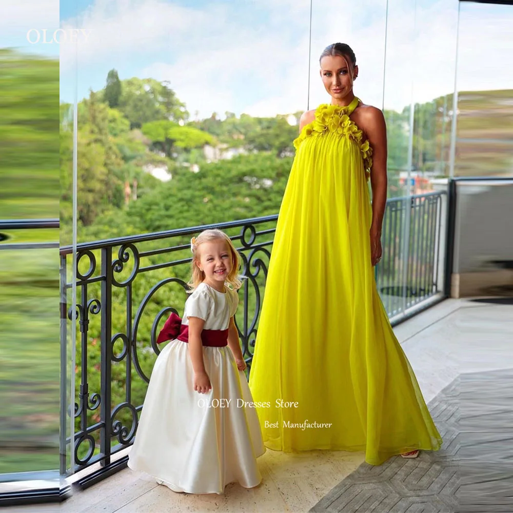 OLOEY Elegant Bright Yellow Straight Evening Dresses Arabic Dubai Women Chiffon Pregnant Women Prom Gowns Formal Occasion Party