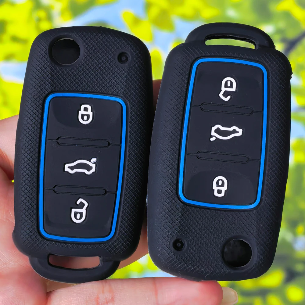 Grid‑Texture Silicone Flip Key Fob Case for VW Golf Polo Tiguan SEAT Leon Ibiza SKODA Fabia Superb Anti‑Slip Remote Protector