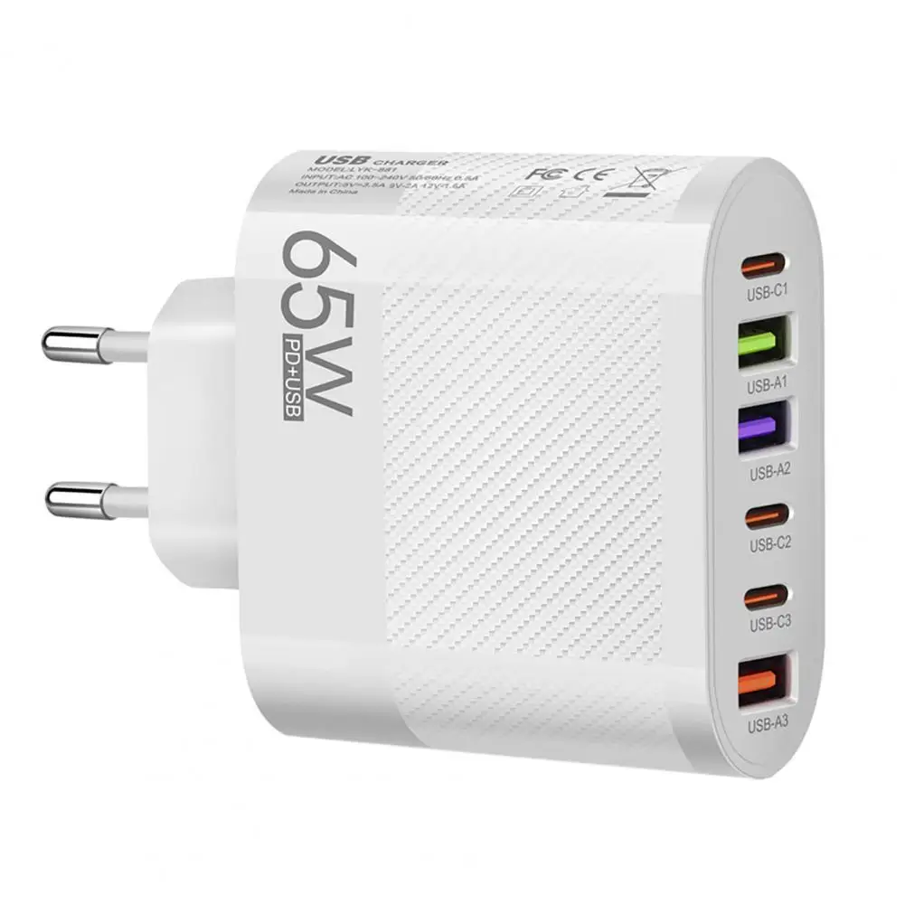 Carregador seguro portátil de alta qualidade, plugue ue, carregador rápido com 3usb, 3 interfaces tipo c, ideal para viagens, carregamento de escritório doméstico