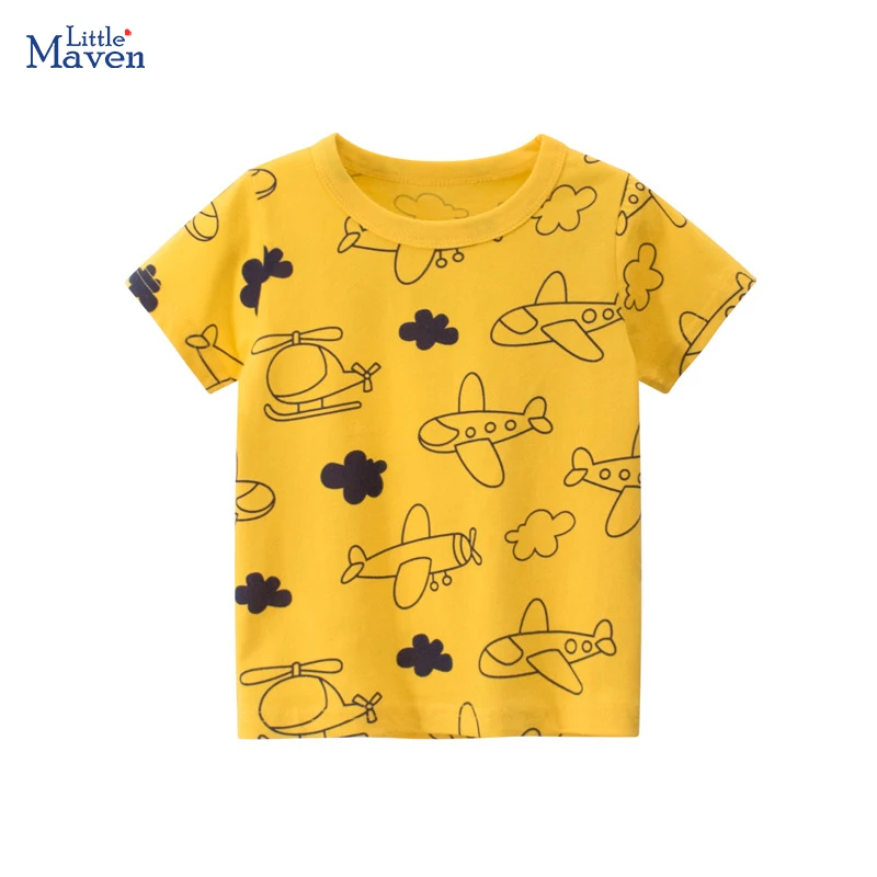 Little maven Children's Clothing 2024 New Summer Cartoon Airplane Baby  Boys Short SleeveT Shirts for Kids Tops Tees Shirts