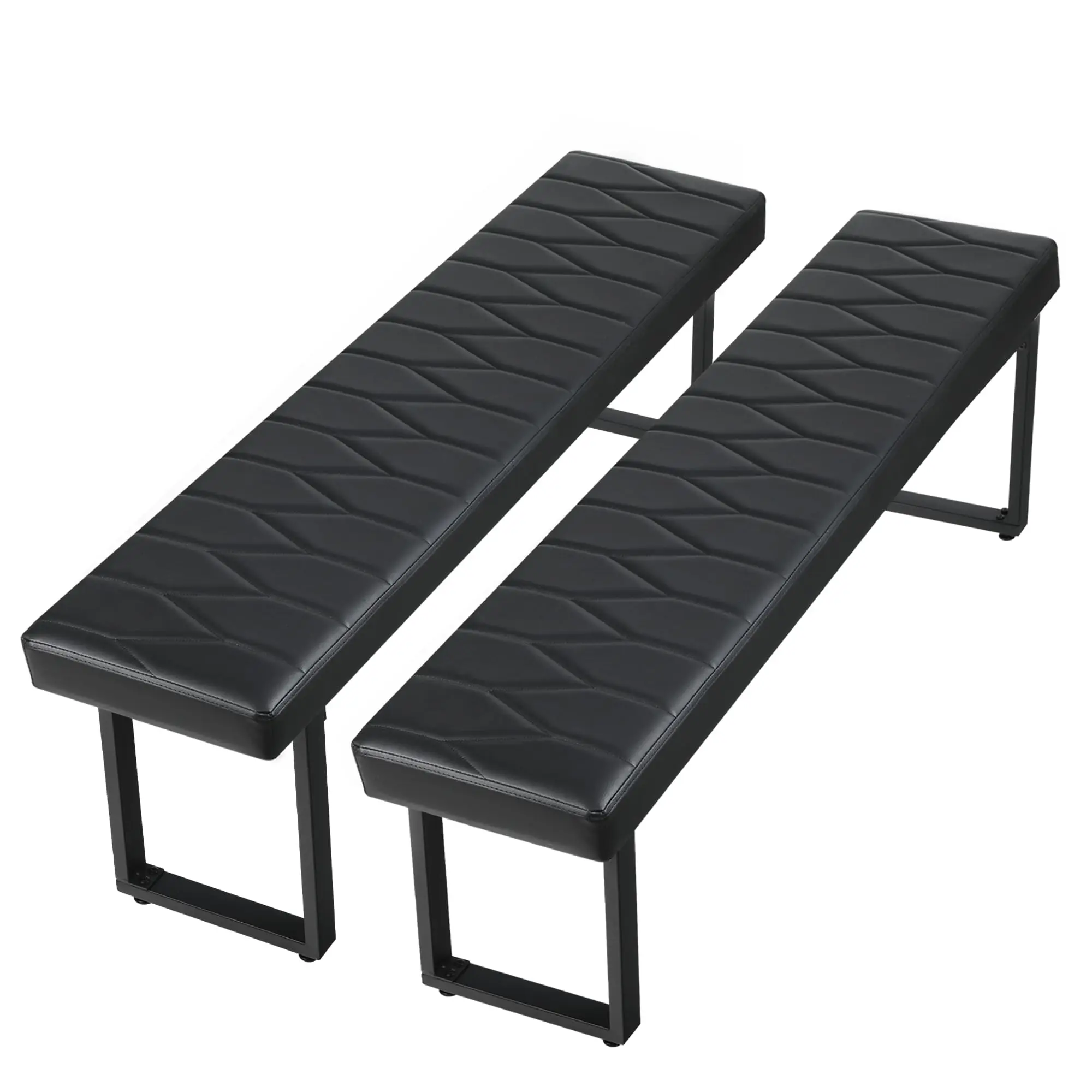 Black Faux Leather Benches Set of 2, 58 Inch Padded Seats