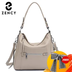 Zency Classic Genuine Leather Shoulder Bags For Women's High Quality Simple Female Crossbody Handbag Large Commute Casual Bag