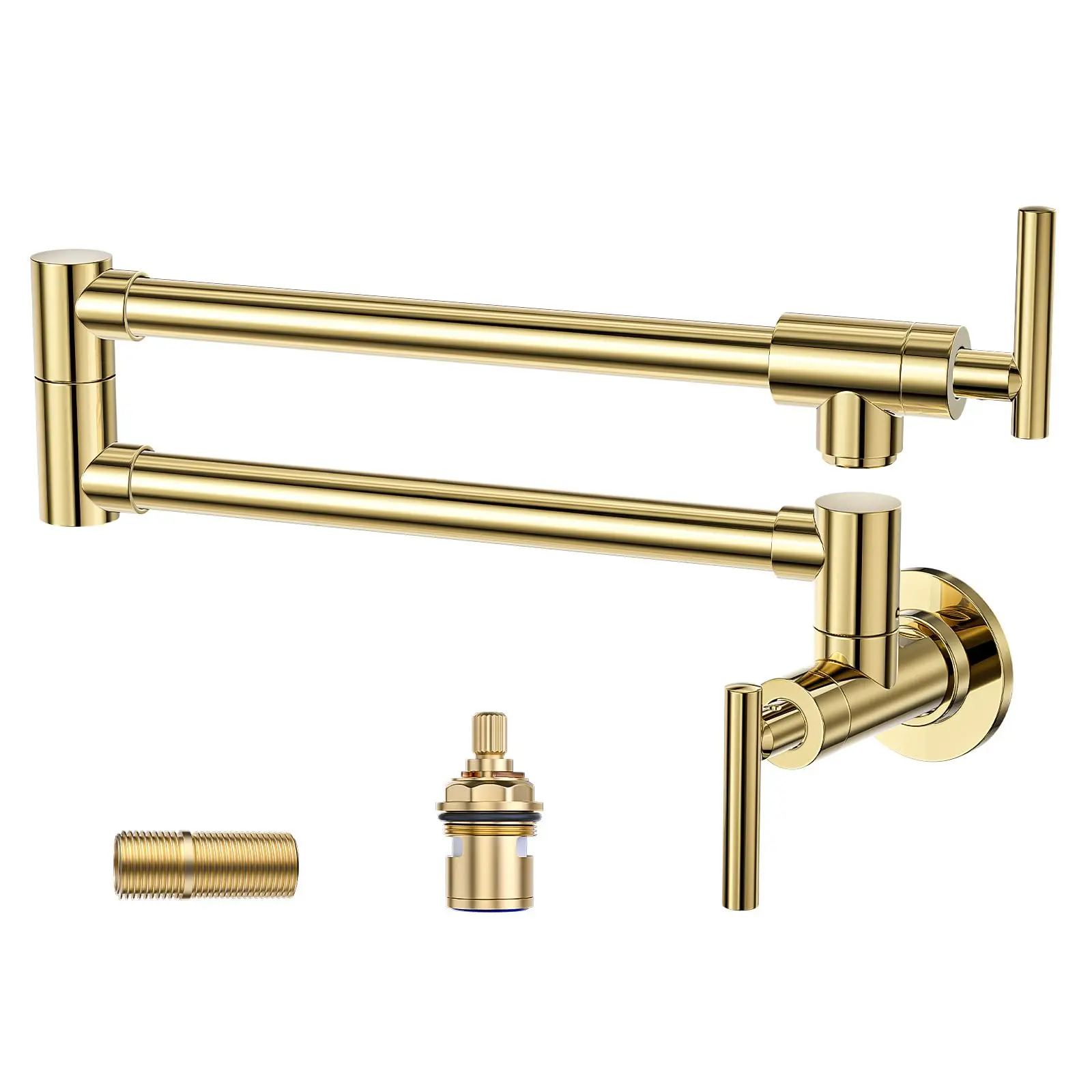 Water Faucet Pull-Cord Nickel Brass Cooker Filling Wall-Mounted Kitchen Stove Faucet with Double Connector Swivel Arm