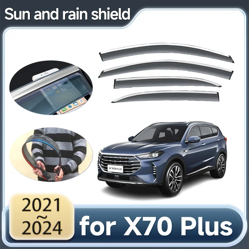 

Sun And Rain Shield for Jetour X70 Plus 2021 2022 2023 2024 Waterproofs Rain Eyebrow Wind Door Deflectors Protection Accessories