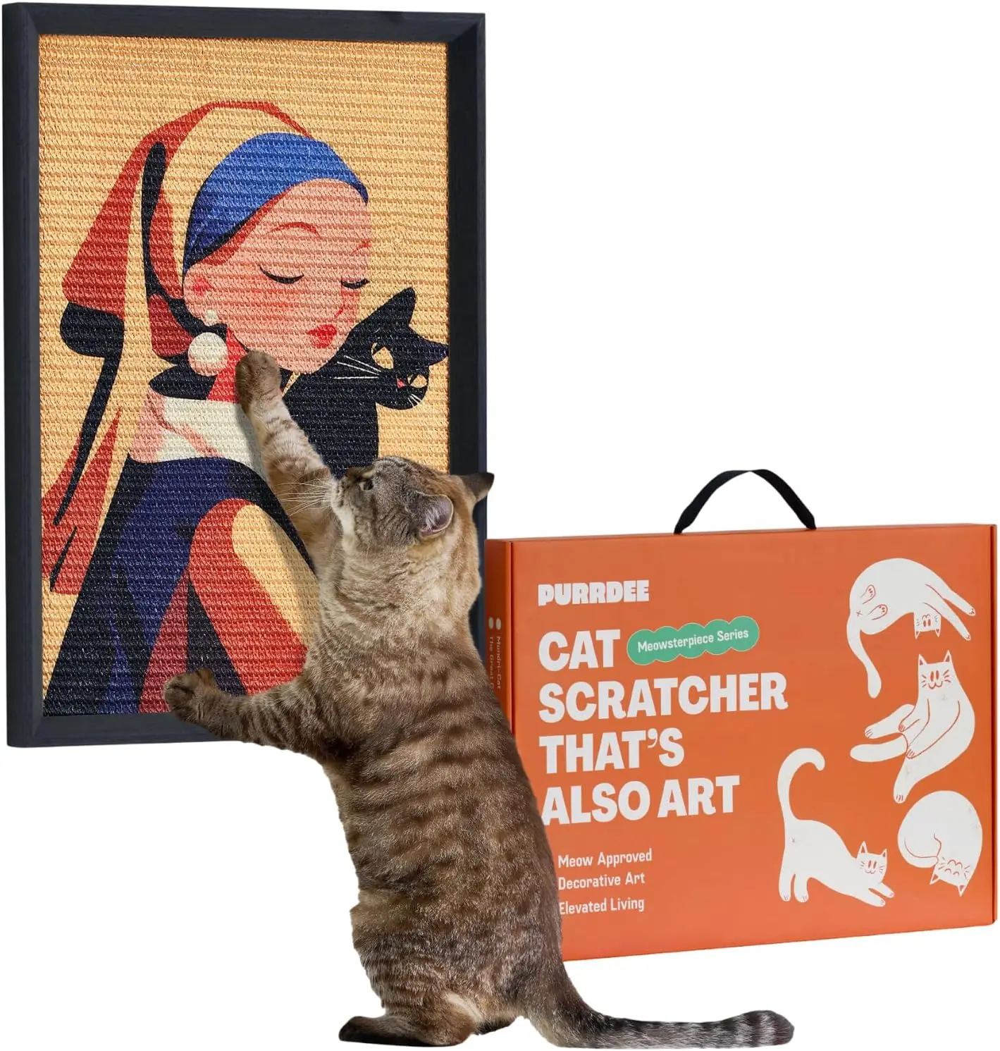 

Vertical Cat Scratcher Wall Art, 14'x20' Framed Sisal Mat, No-Drill Mount, Durable & Renter-Friendly